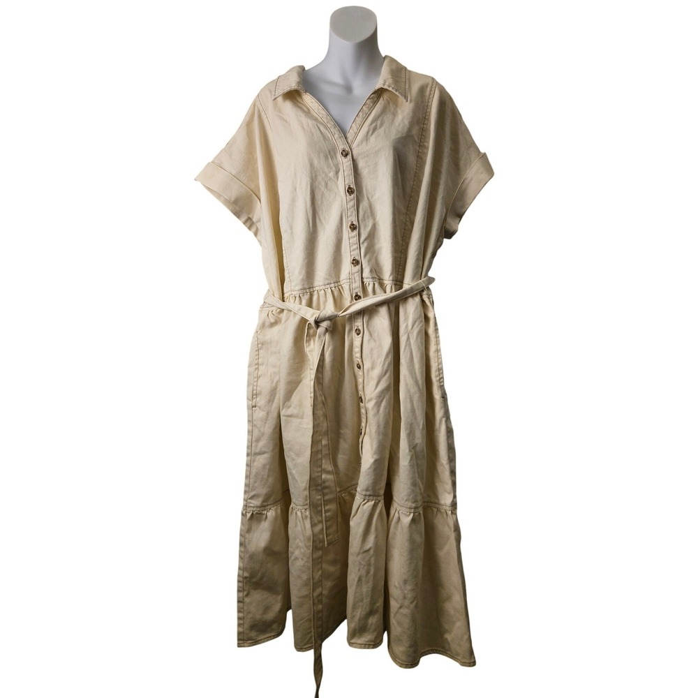 Universal Thread Midi Dress Womens 3X Cream NWT Utility Button Down Belted